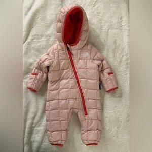 The North Face Light Pink Quilted Footie snowsuit